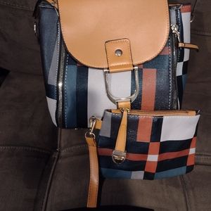 Matching Plaid Backpack And Clutch